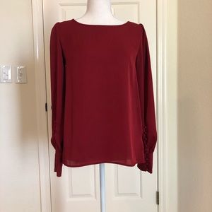 Express Satin Button-Cuff Long Sleeve Blouse